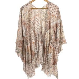 Loveriche Boho Patchwork Kimono Lightweight Open Front Fringed Size M